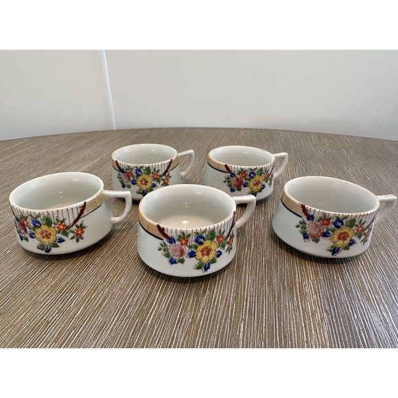 Antique Lusterware Demitasse Set Of 5, Japanese Hand-Painted - Picture 7 of 9